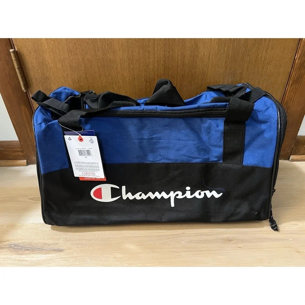 NWT Champion Logo Gym Duffel‎ Bag Royal Blue Black Medium Size Gym Weekender